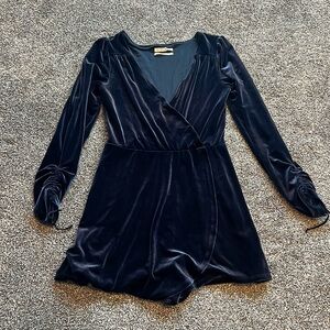 Urban Outfitters Velvet Long-Sleeve Navy Romper